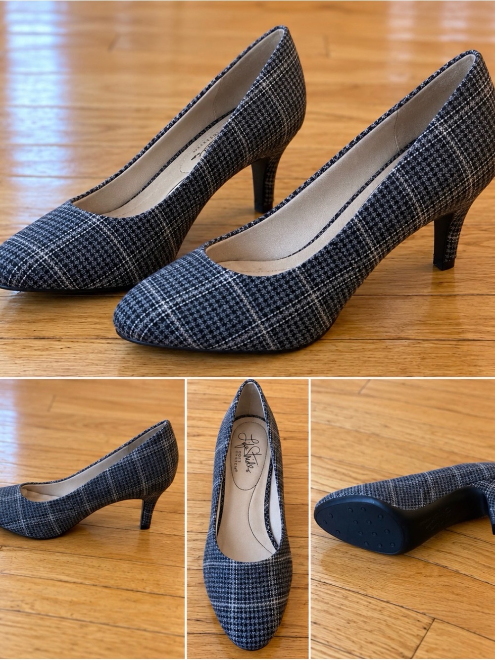 Life Stride Gray and Black Plaid Kitten Heel Pumps - Picture 2 of 2